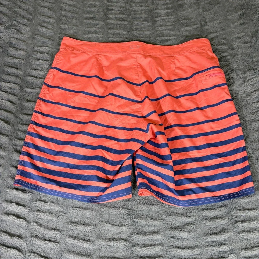 Vineyard Vines Mens 40 Board Shorts Coral Pink Navy Blue Striped Chappy Swim